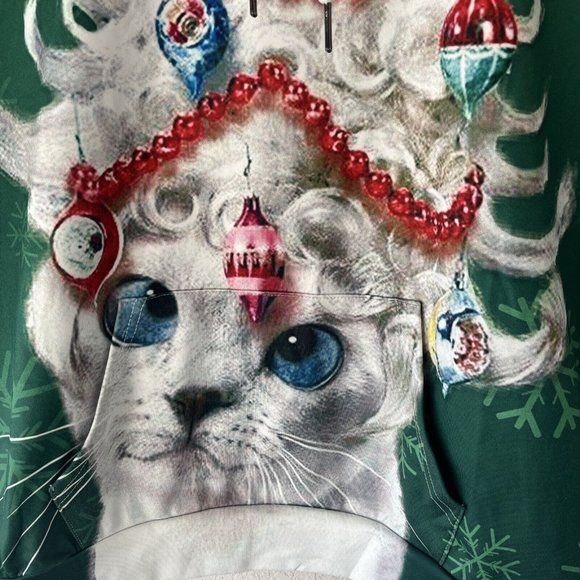 Pullover Cat Tree Christmas Long Sleeve Hoodie wIth Pockets Mens Sz Large - Picture 2 of 8